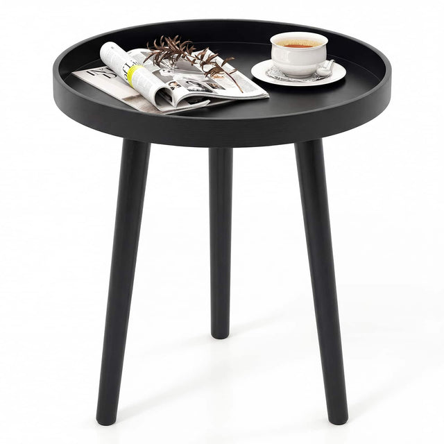 Front. Gymax - Gymax Round Side Table Sofa Coffee End Accent Table Nightstand Home Furniture Black - Black.