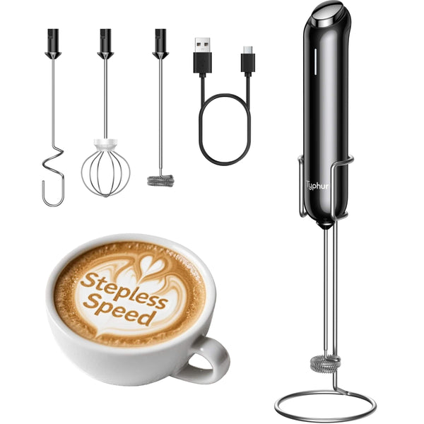 Typhur - InstaWhisk Rechargeable Milk Frother Wand, Handheld Mixer with Variable Speed and 3 Whisks for Coffee, Matcha, and Latte - Black