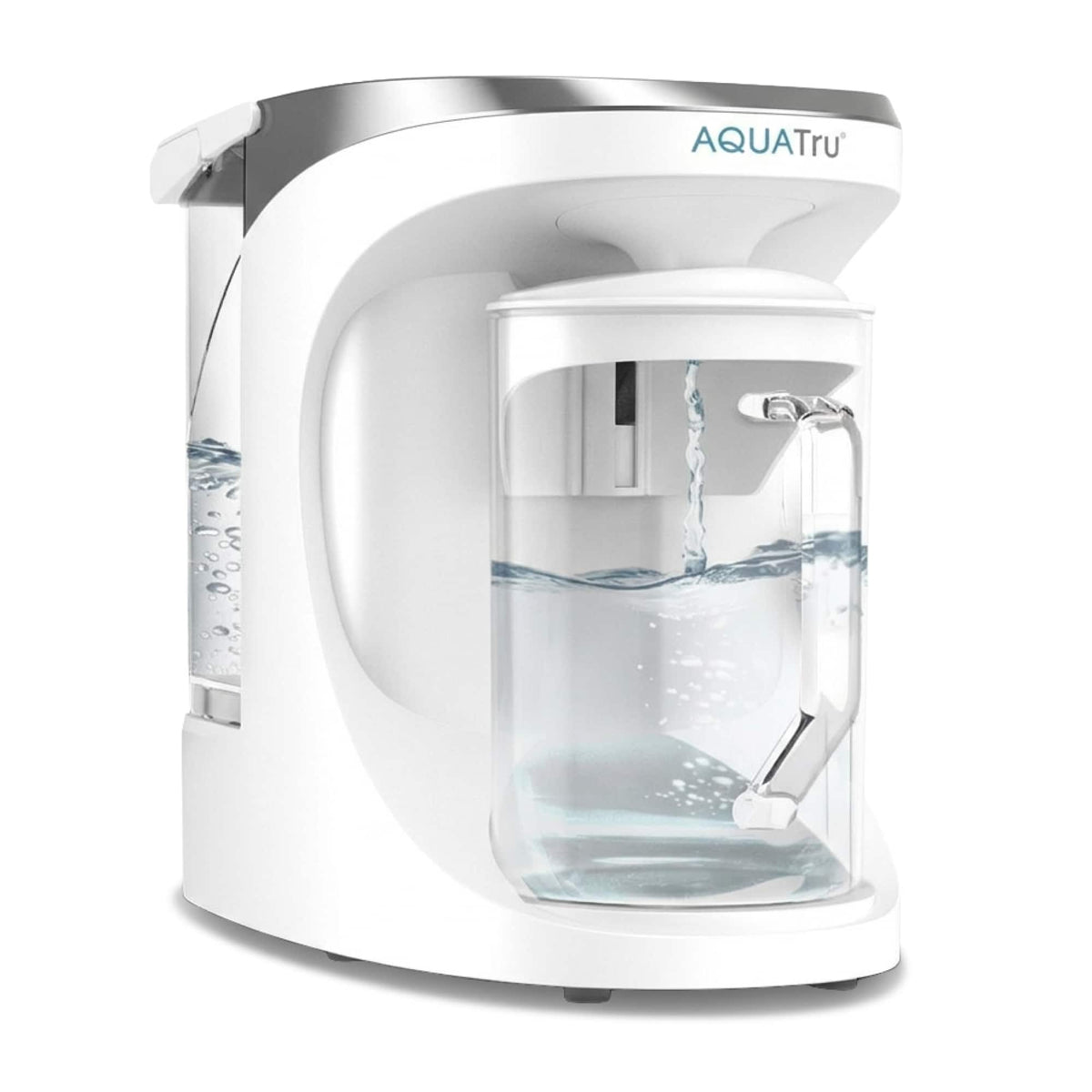 AquaTru - Carafe Countertop Water Purifier Compact 4-Stage Reverse Osmosis System w Glass Carafe Removes 84 Contaminants - White
