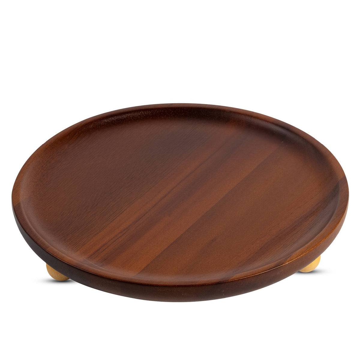Garnen - Kitchen Wooden Serving Tray Acacia Wood Tray for Coffee Table Bathroom Vanity Counter Round Pedestal Stand Wood Tray - Brown