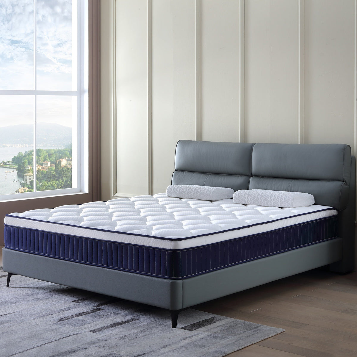Boyel Living - 10-Inch Queen Plush Hybrid Memory Foam and Pocket Coil Mattress in a Box - Blue