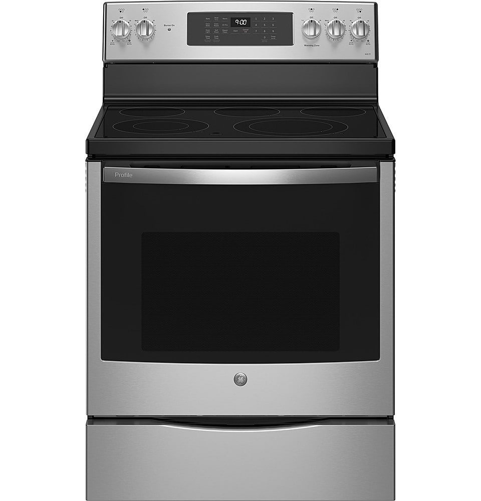 GE Profile - 30" Wide 5 Elements 6.2 Cu. Ft. Smart Free-Standing Electric Convection Range w/ Self-Clean and Steam Clean and Air Fry - Stainless Steel