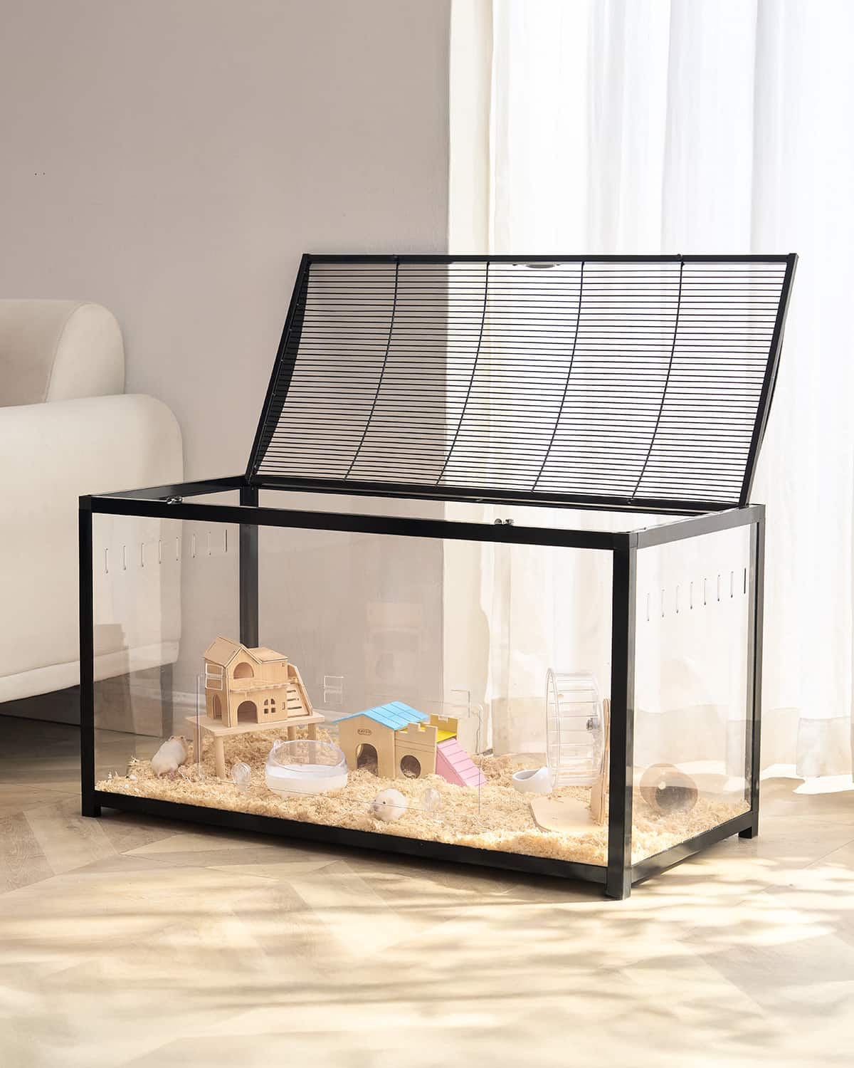 VEVOR - Hamster Cage, 360° Viewing Transparent Hamster Habitats, Small Animal Cage, 37.8 x 18.5 x 21.7 in