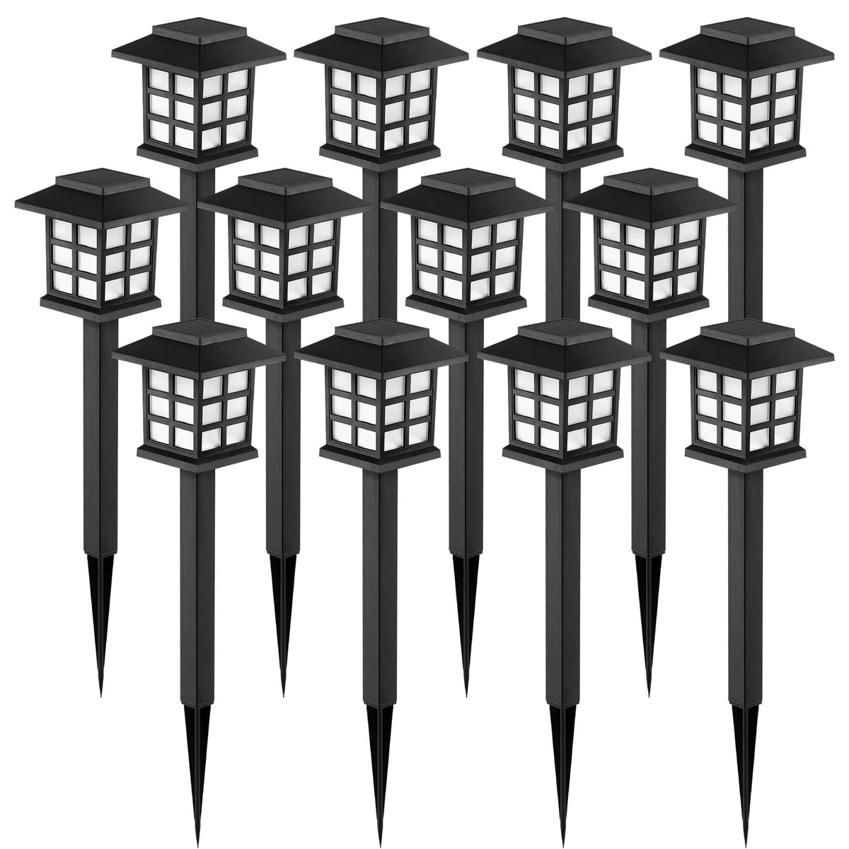 Dazzed Corner - 12-Pack LED Solar Pathway Lights, Waterproof, 10-Hour Outdoor Lighting - Black