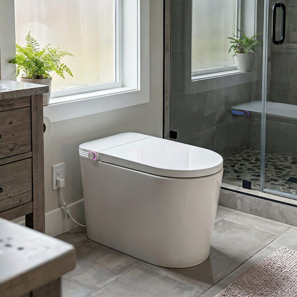 TOTTE - Touchless Smart Toilet with Auto Lid & Auto Flush, Adjustable Bidet Wash, Heated Seat, Warm-Air Dryer, Emergency Flush - White