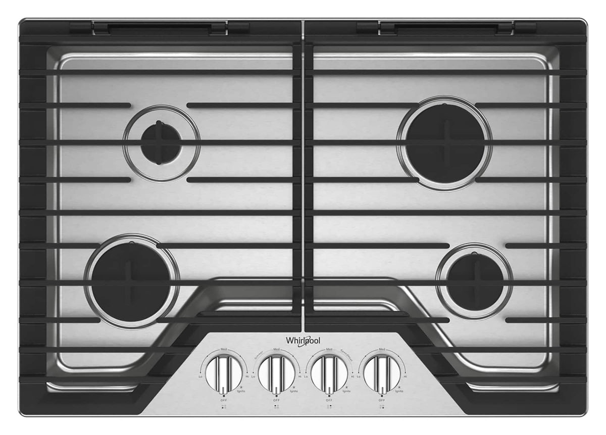 Whirlpool - 30 in. Wide 4 burners Built-In Gas Cooktop with EZ-2-Lift Hinged Cast-Iron Grates - Stainless Steel