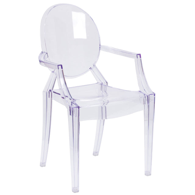 Front. Emma + Oliver - Oval Back Ghost Chair with Arms - Clear.