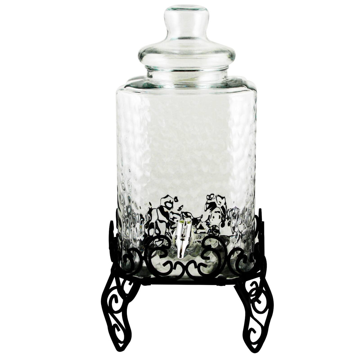 Gibson - Home Moreauville 3 Piece 2.25 Gallon Square Embossed Glass Beverage Dispenser with Wire Stand - Clear