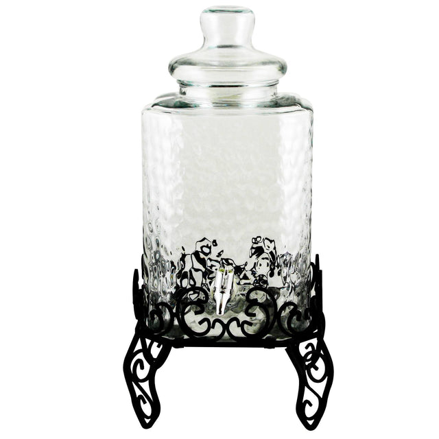 Front. Gibson - Gibson Home Moreauville 3 Piece 2.25 Gallon Square Embossed Glass Beverage Dispenser with Wire Stand - Clear.