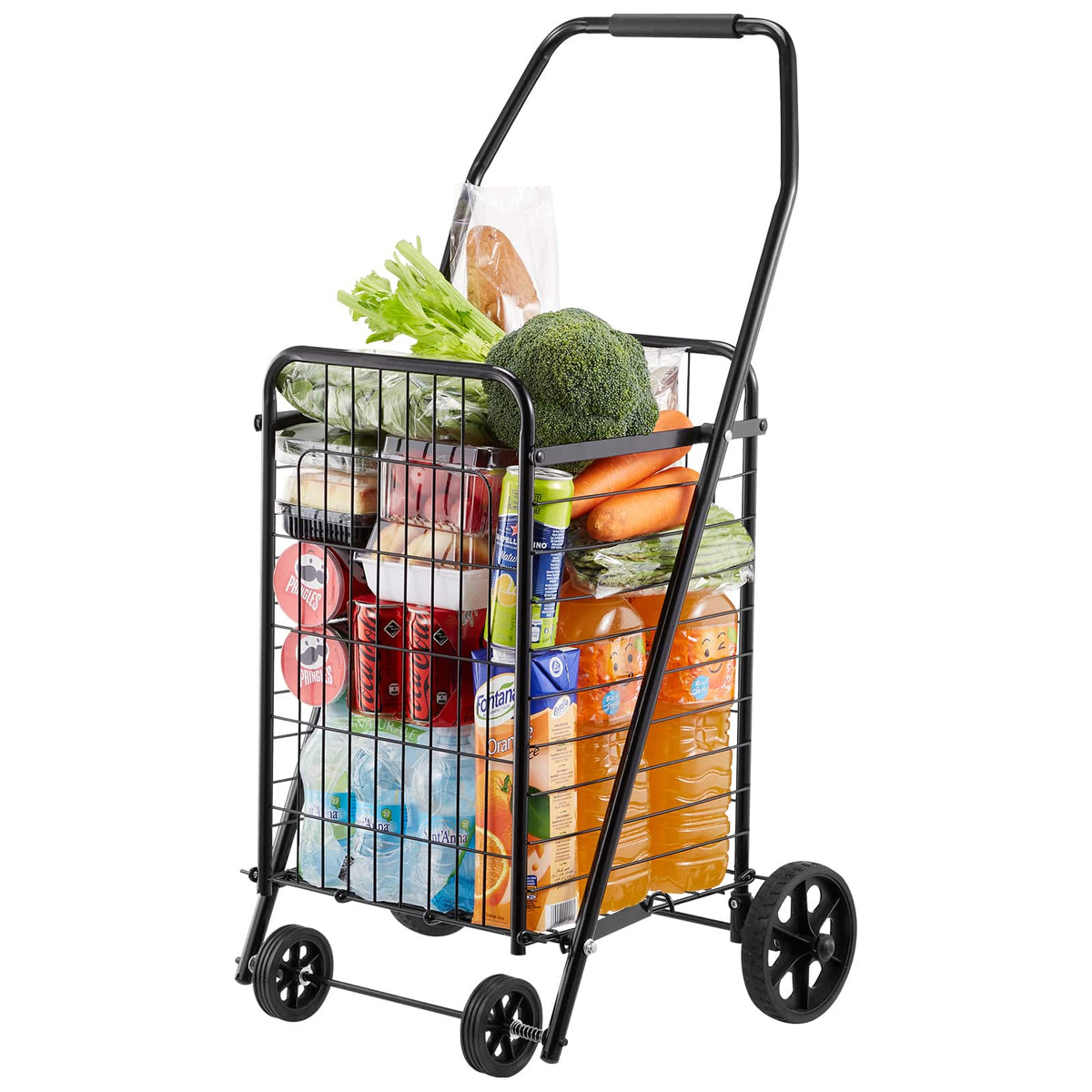 VEVOR - Shopping Cart, Folding Grocery Utility Cart with Swivel Wheels, 90 LBS Large Load Capacity, Heavy Duty Rolling - Black
