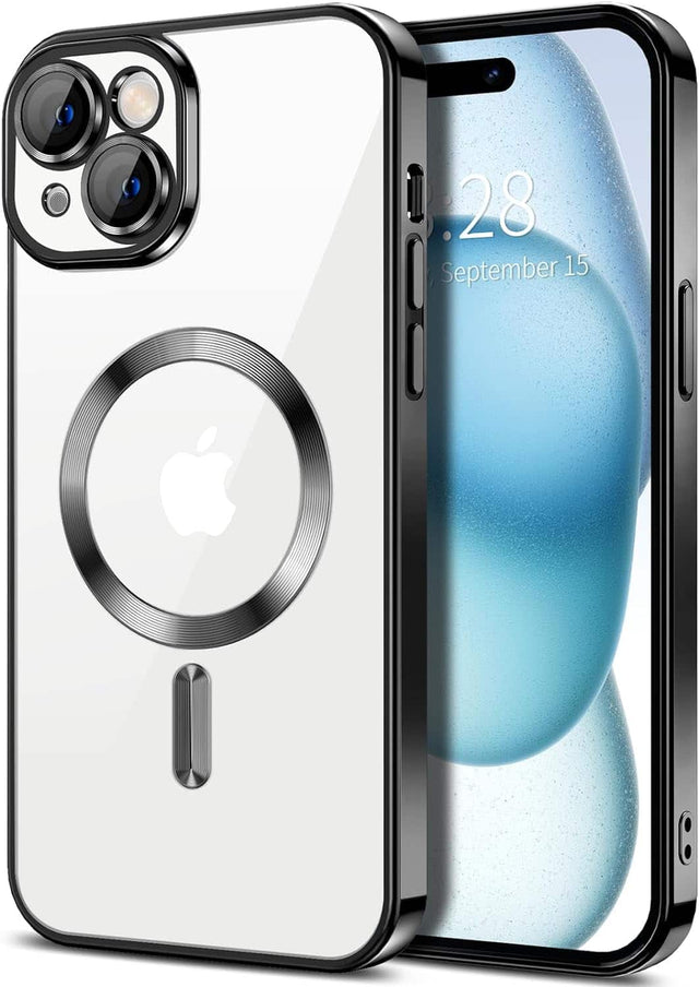 Front. Entronix - Entronix [Magnetic] Case Compatible with iPhone 15 Plus - [Clear Back] Luxury Glossy Cover - Black.