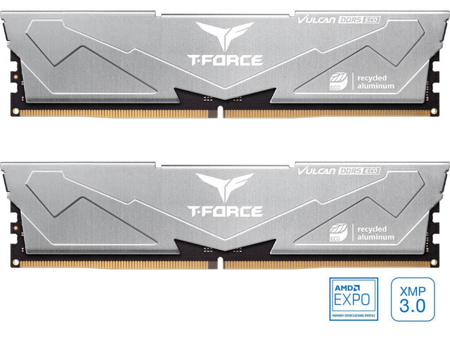 VULCAN DDR5 ECO  
TFORCE  
recycled ECO aluminum  

AMD EXPO  
MEMORY OVERLOCKING PROFILE  

XMP 3.0