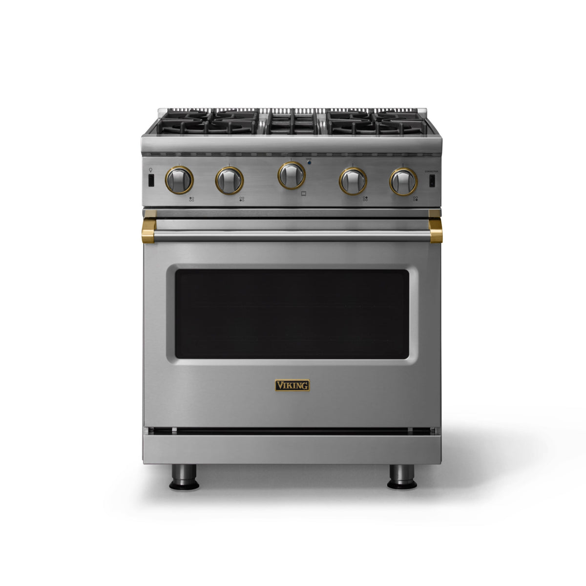 Viking - 30"W. 4.0 Cu. Ft. Freestanding Self-Clean Open Burner Gas Convection Range - Stainless Steel w. Brushed Brass Trim - Stainless Steel