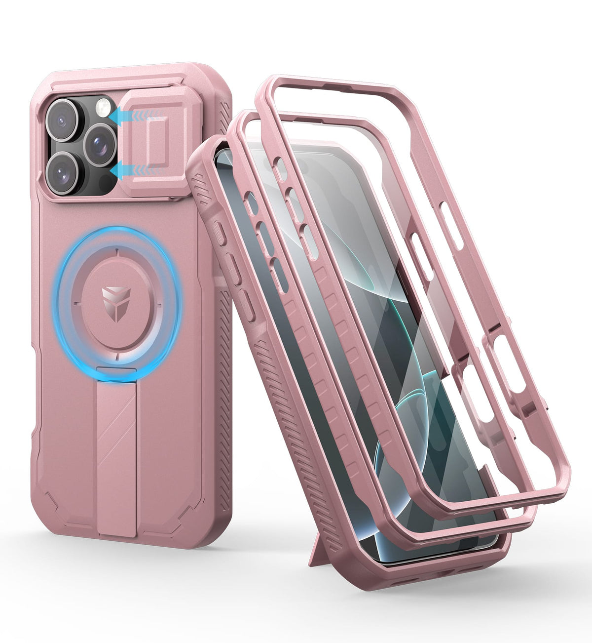 Dexnor - Shockproof Bumper Case for iPhone 16 Pro Max with Camera Cover, Screen Protector, Compatible With MagSafe - Peony Pink