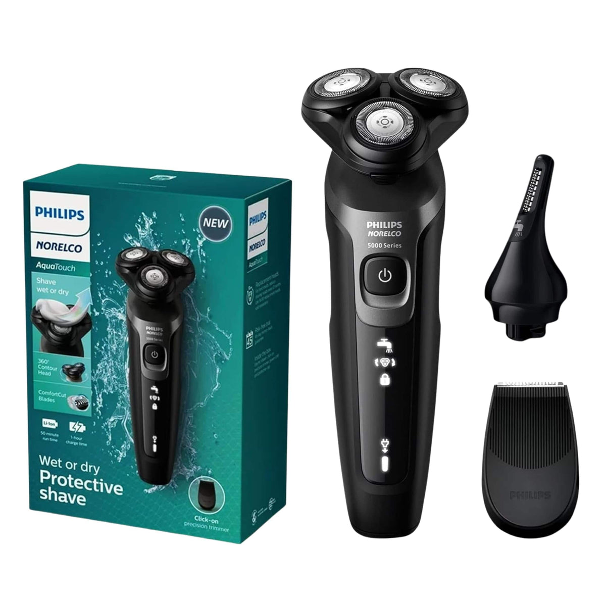 Philips Norelco - Wet And Dry Cordless Rechargeable Electric Shaver, 5D Flex Head, ComfortCut Blades, 50 Min Runtime (S5966) - Black
