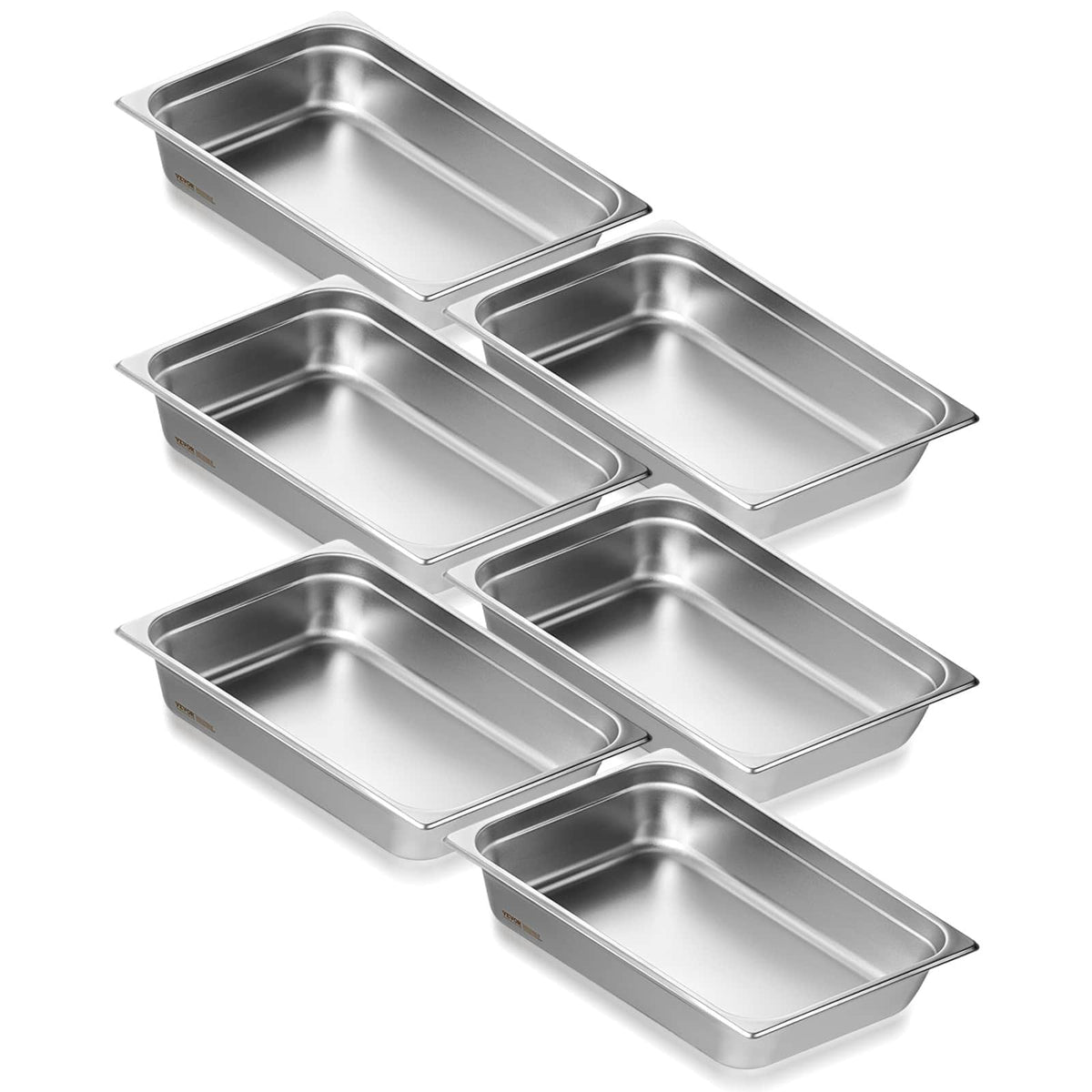 VEVOR - 6 Pack Hotel Pans, Full Size Anti-Jam Steam Pan, 0.8mm Thick Stainless Steel Restaurant Steam Table Pan - Stainless steel color