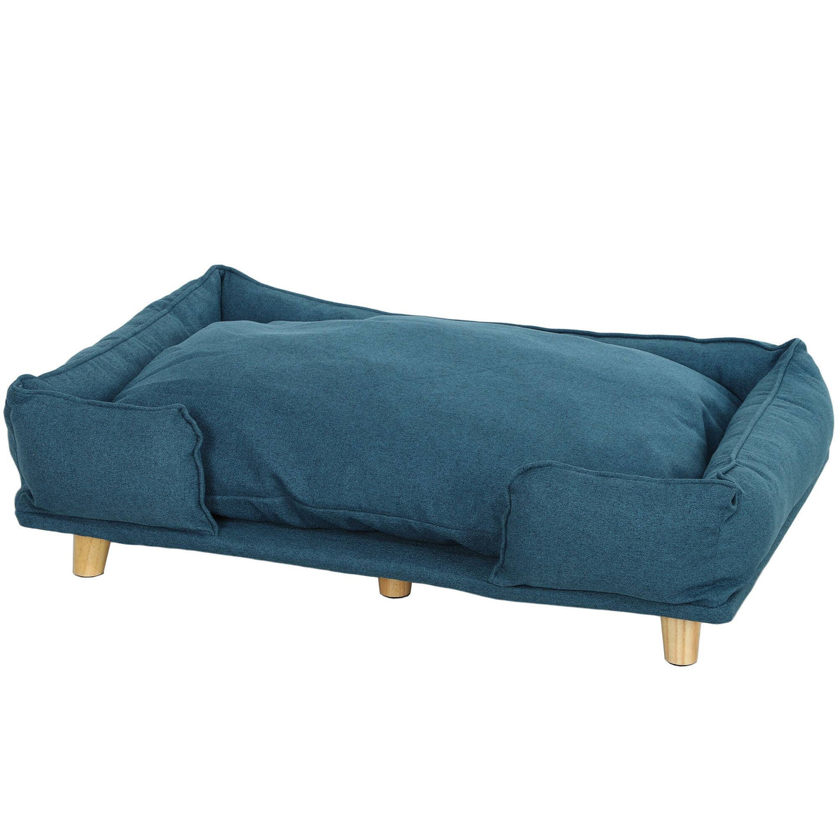 Pawhut - Dog Couch with Comfortable Cushion, Pine Wood Legs, Foot Pads for Large-Sized Dogs Indoor Use - Blue