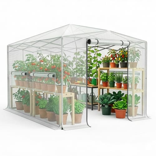 Winado - 8x12ft Greenhouse, Instant Walk-in Pop Up Tent Greenhouse for Indoor Outdoor Gardening Easy Setup - White