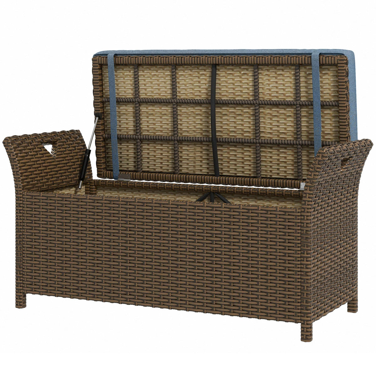 Outsunny - Outdoor Patio Wicker Storage Bench, 2-In-1 Rattan Patio Furniture, 29 Gal Storage Box w/ Cushion - Dark Blue