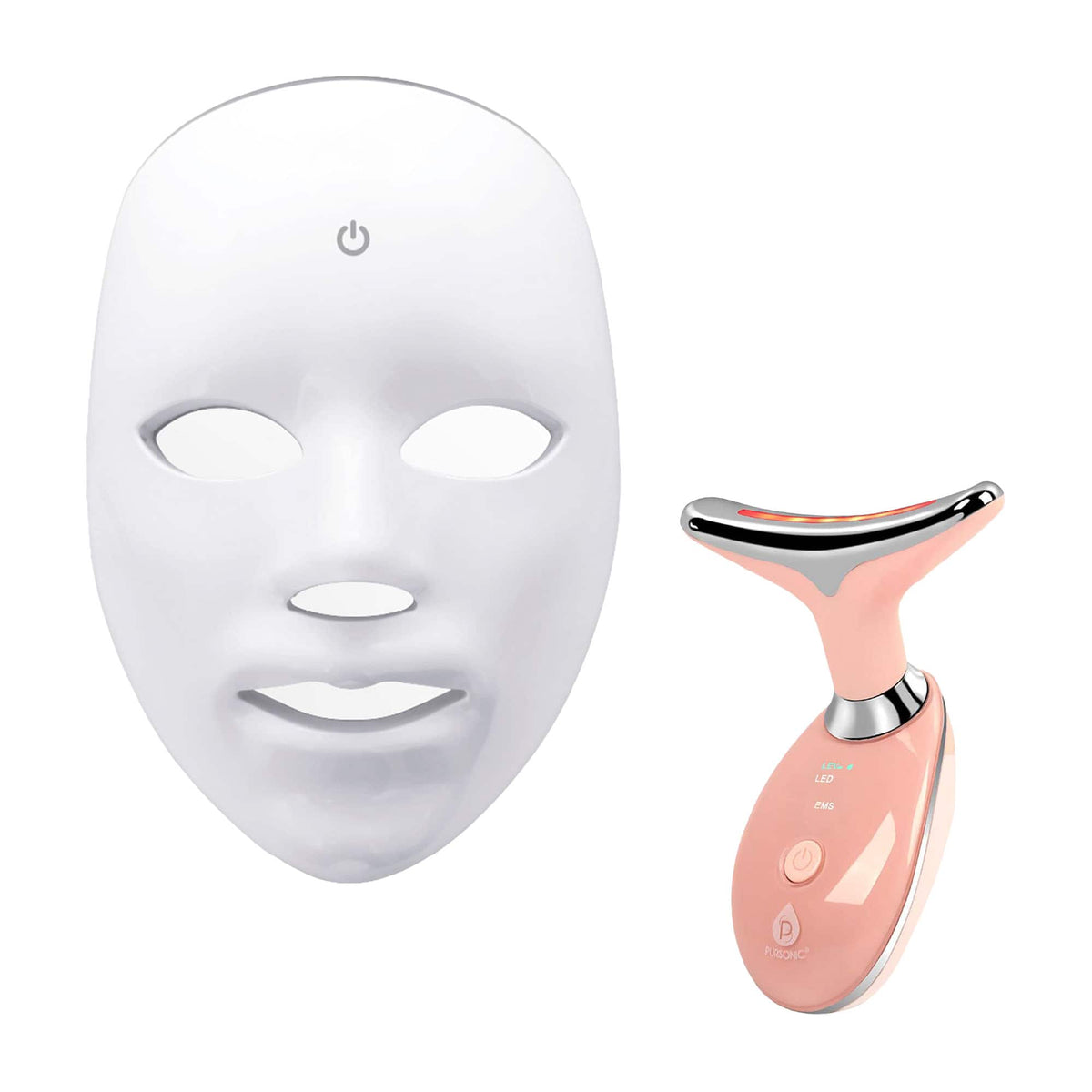 Pursonic - LED Glow Set – 7-in-1 LED Light Therapy Face Mask + 7-in-1 LED Face & Neck Sculpting Wand - Multicolor