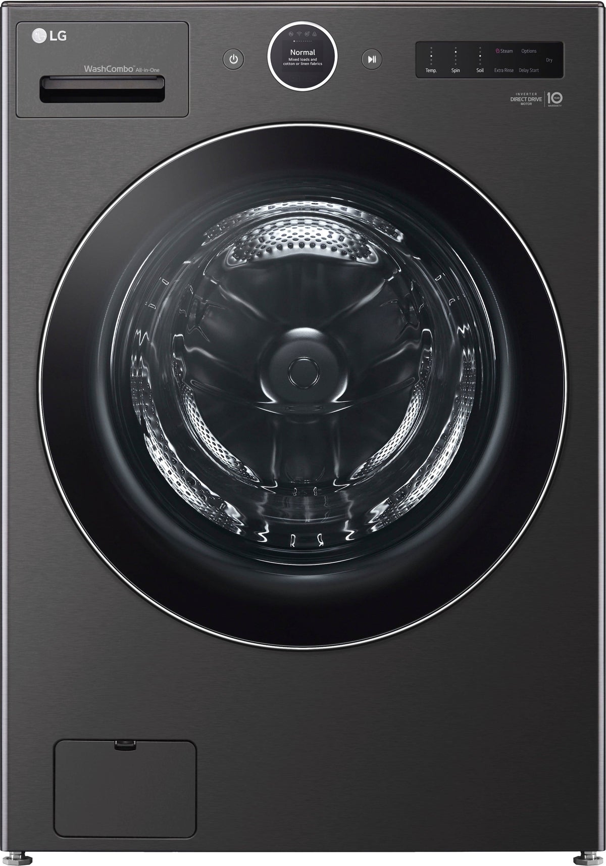 LG - 5.0 Cu. Ft. HE Smart Mega Capacity All-in-One Electric Washer/Dryer WashCombo with Steam and Ventless Inverter Heat Pump - Black Steel
