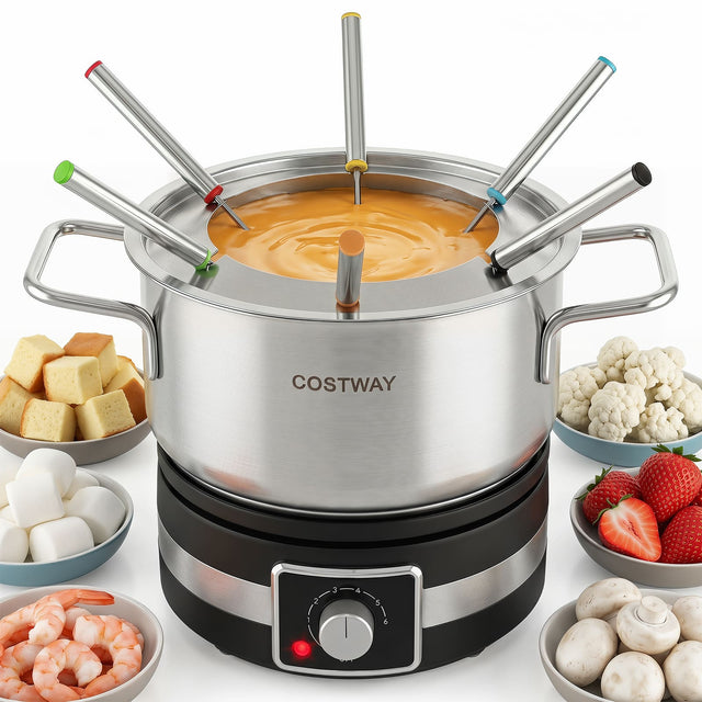 Front. Costway - Costway 1200W Electric Fondue Set 2.61 QT Fondue Maker with Adjustable Temperature Control - Silver + Black.