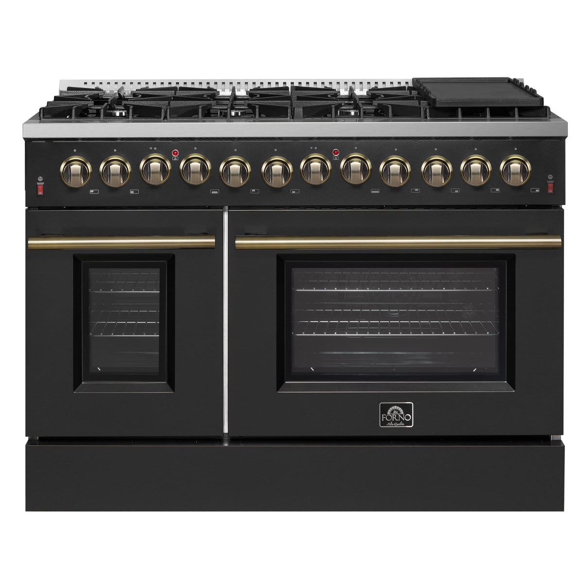 Forno Appliances - 48 in. Wide 8 Burner Galiano 6.58 Cu. Ft. Freestanding Dual Fuel Range with Convection Oven and Griddle - Black Door