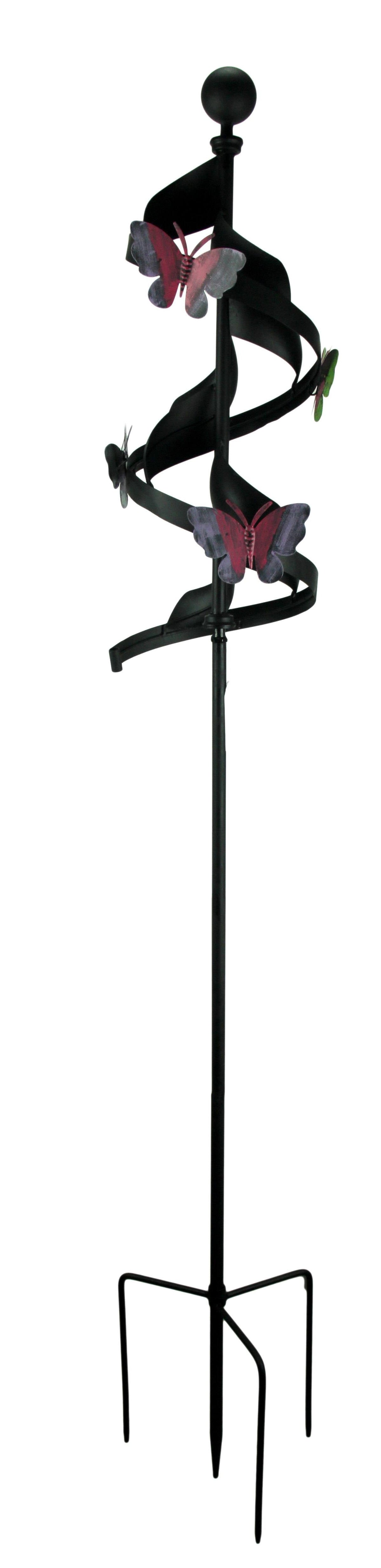 Compass Home - Metal Ribbon Pink Butterfly Wind Spinner Garden Stake - Black