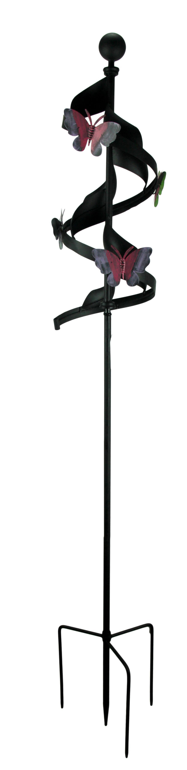 Front. Compass Home - Black Metal Ribbon Pink Butterfly Wind Spinner Garden Stake - Black.