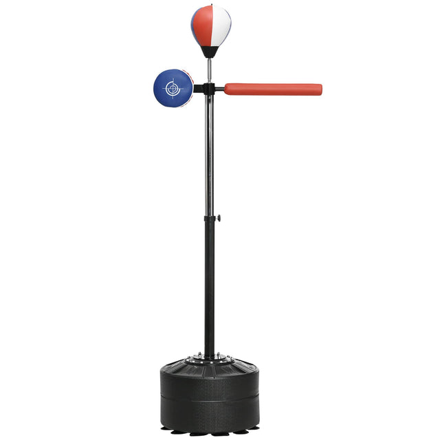 Front. Soozier - Standing Boxing Bag with Stand, Punching Speed Bag Reaction Bar Challenge with Suction Cups - Black, Red and Blue.