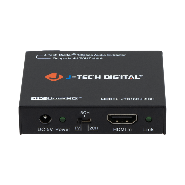 J-Tech Digital 18Gbps Audio Extractor Supports 4K/60HZ 4:4:4 J-TECH DIGITAL 4K ULTRAHD MODEL: JTD18G-HSCH 5CH I DC 5V Power TV 2CH HDMI In Link