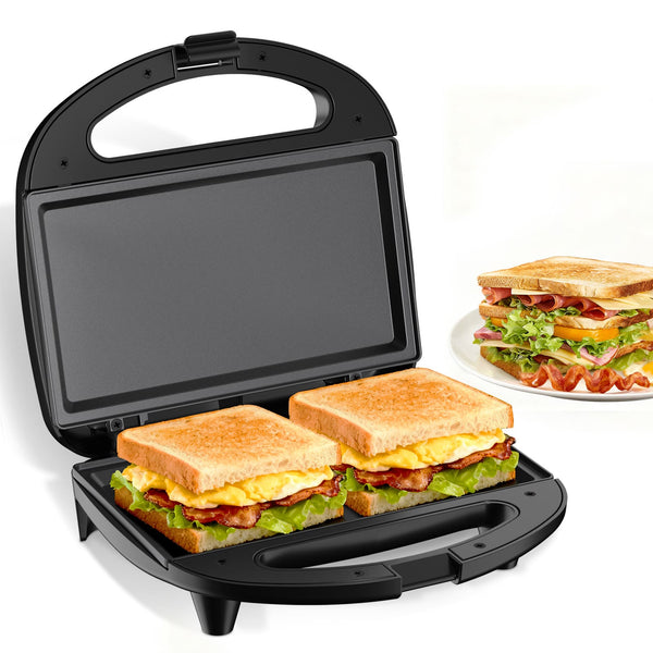 OSTBA - 750W Sandwich Maker, Grilled Cheese Maker with Non-stick Flat Plates, Indicator Lights, Cool Touch Handle - Black