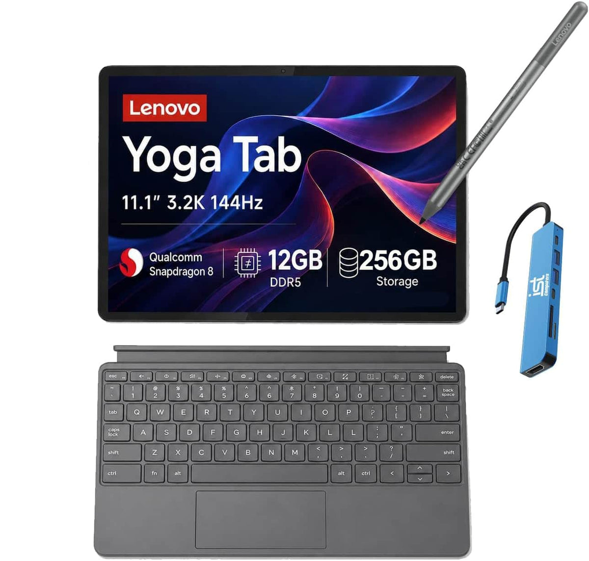 Lenovo - Yoga Tab - 11.1" 3.2K Tablet - 144Hz 98%DCI-P3 AI Tab - Qualcomm Snapdragon CPU - Pen - Keyboard - 12GB RAM - 256GB UFS - IST HUB - Luna Grey