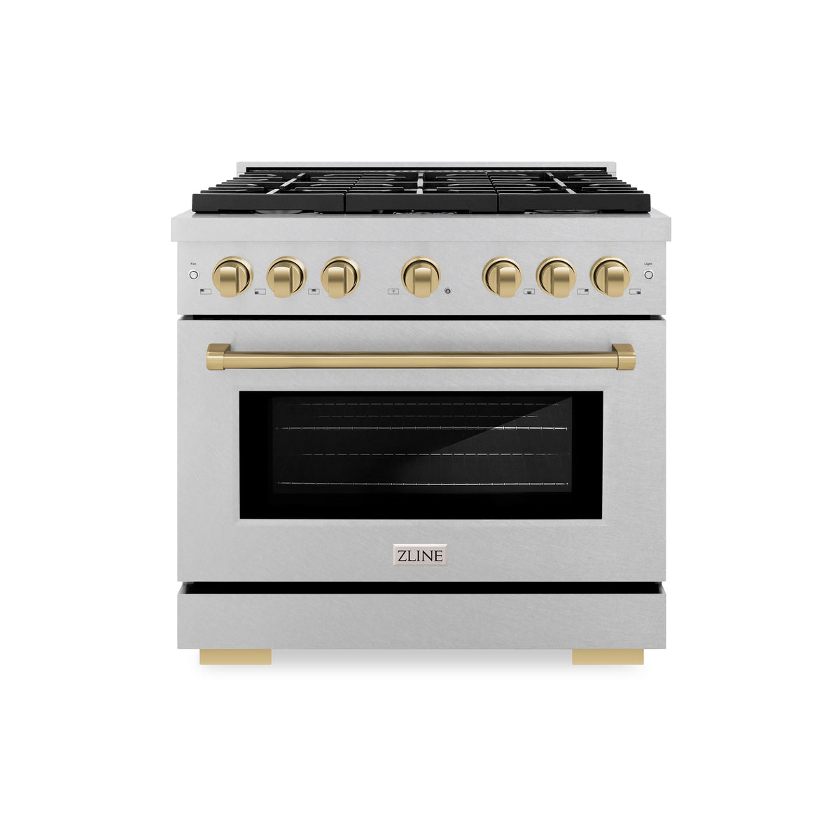 ZLINE - 36 in. Wide 6 Burner 5.2 cu. ft.  Autograph Paramount Dual Fuel Freestanding Satin Steel Range with Bronze Accents - Stainless Steel