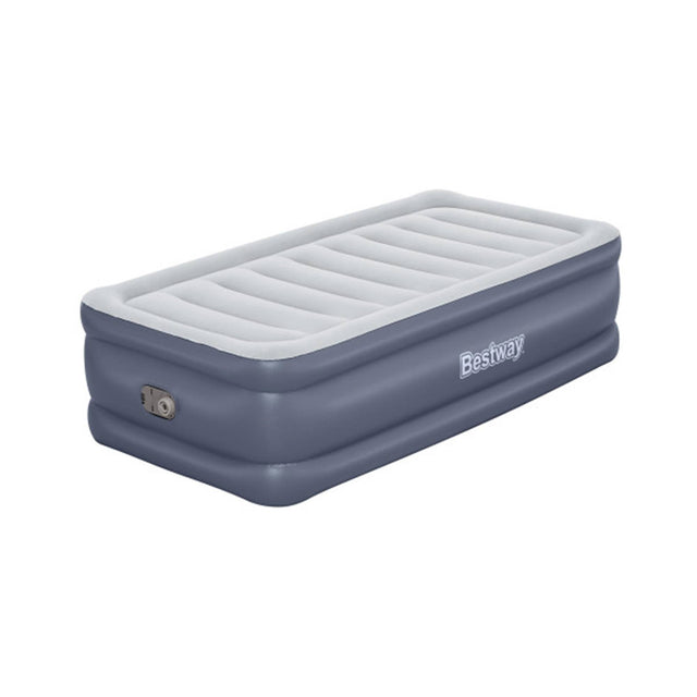 Front. Bestway - Bestway Tritech Air Mattress Inflatable Twin-Sized Bed with Built-In AC Pump - Gray.