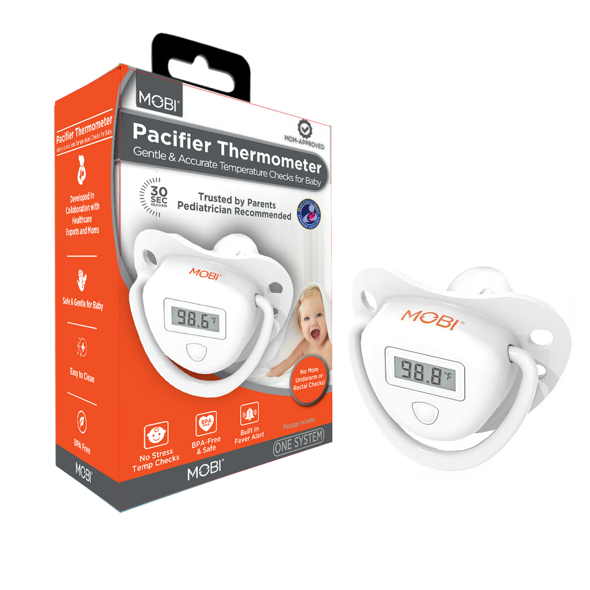 MOBI - Pacifier Style Baby Thermometer - White