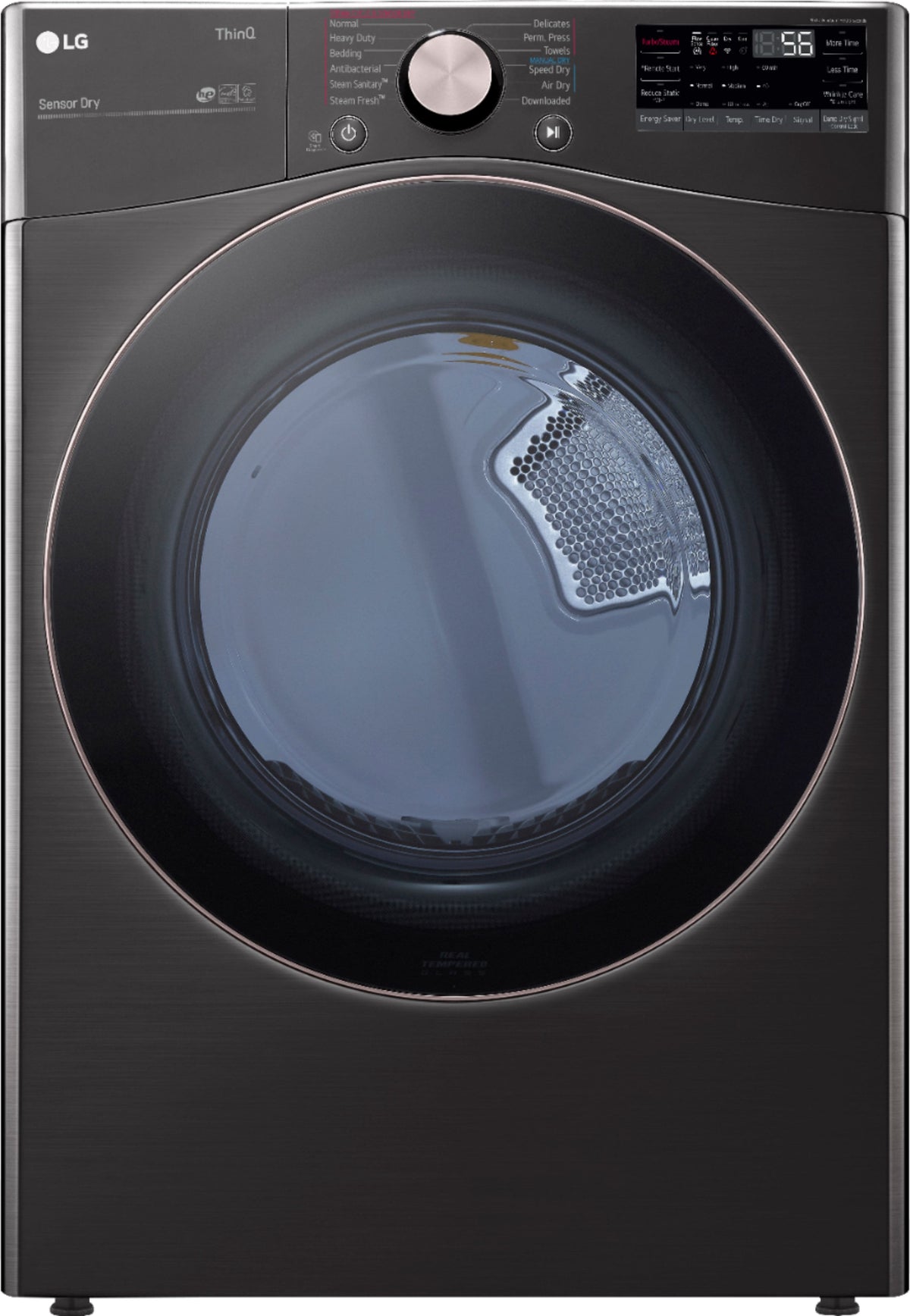 LG - 7.4 Cu. Ft. Stackable Smart Electric Dryer with Steam and Built-In Intelligence - Black Steel