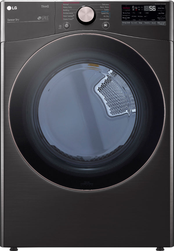 LG - 7.4 Cu. Ft. Stackable Smart Electric Dryer with Steam and Built-In Intelligence - Black Steel