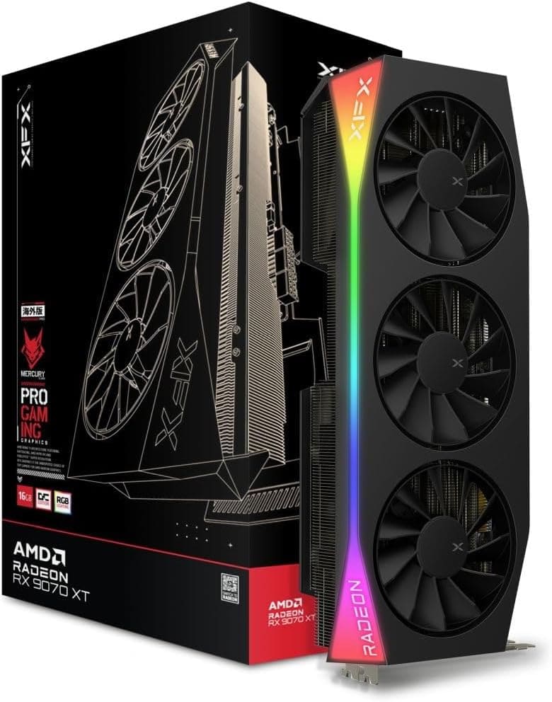 XFX - RX-97TRGBBBA Mercury AMD Radeon RX 9070XT OC Gaming Edition with RGB 16GB GDDR6, HDMI 3xDP, AMD RDNA 4