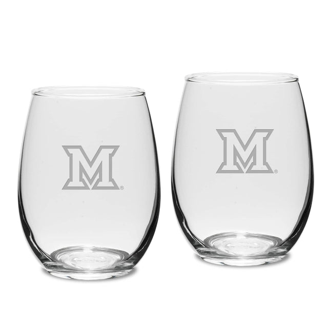 Front. Jardine - Miami University RedHawks 2-Piece 15oz. Stemless Wine Glass Set - Multicolor.