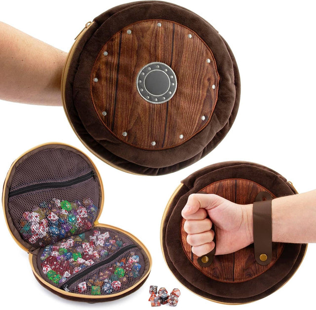 Front. CASEMATIX - Wearable Dice Shield Case for 300 Dice with 7 RPG Dice Set, Plush Travel Dice Holder with Zipper Pouches & Straps.