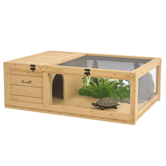Front. Pawhut - Wooden Reptile Cage with Top Access for Turtles, Lizards.