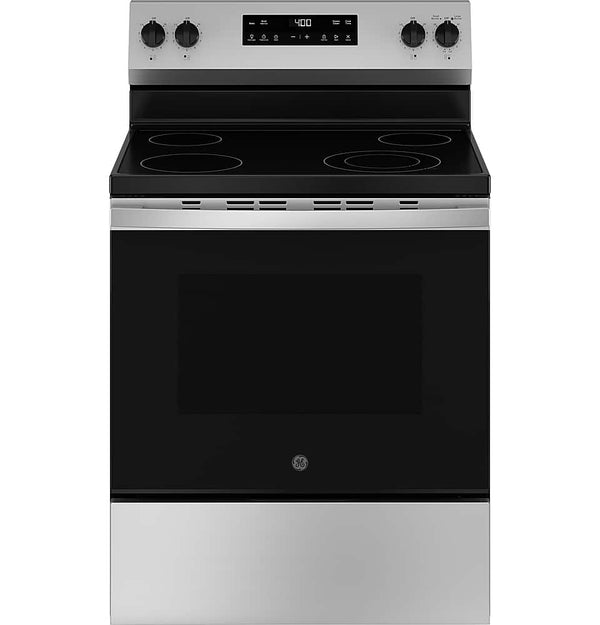 GE - 30 in. Wide 4 Elements 5.3 Cu. Ft. Freestanding Electric Range with Steam Cleaning and Radiant Cooktop - Stainless Steel