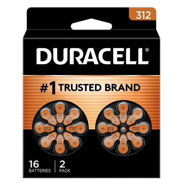 Duracell - Size 312 Brown Hearing Aid Batteries, 16/Pack (DURDA312B16ZM09)