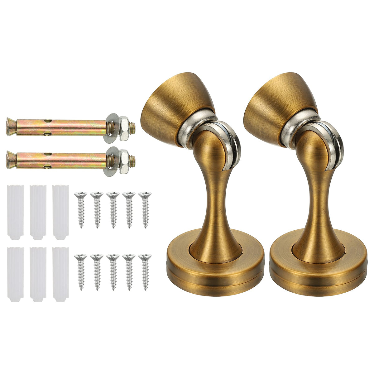 Unique Bargains - 2pcs High-Quality Magnetic Door Stopper with Screws, Wall Protector for Home Office Floor Mounting, Durable & Strong - Yellow Bronze