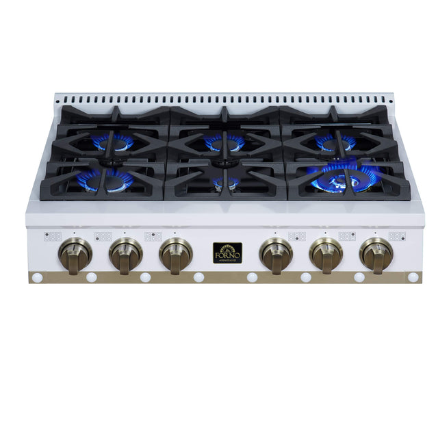 Front. Forno Appliances - 36 in. Wide 6 Burner Valente Built-In Gas Cooktop - White - White.