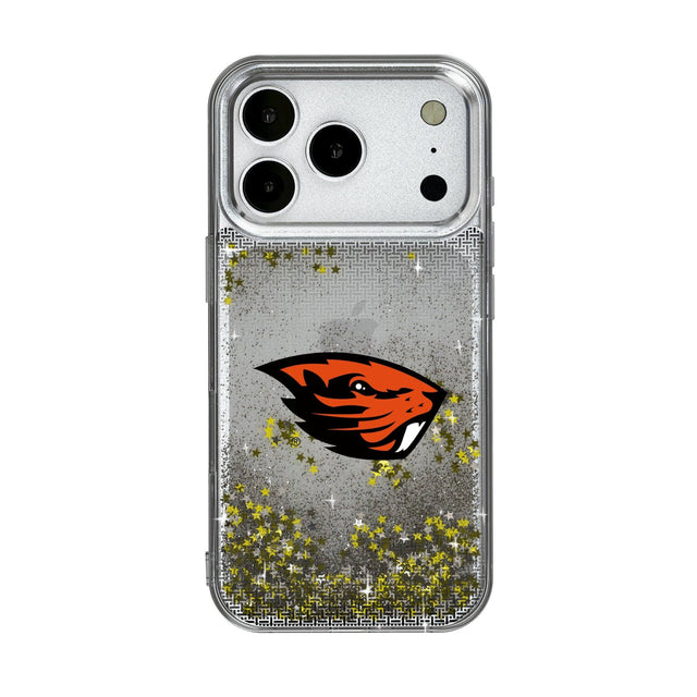 Front. Keyscaper - Oregon State Beavers Linen Logo iPhone Glitter Case - 16 Pro Max - Multicolor.