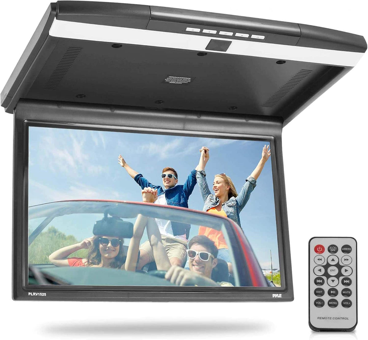 Pyle - PLRV1525 15.6” Overhead Flip-Down Car Monitor 1680x800p Hi-Res, IR, FM, USB, HDMI