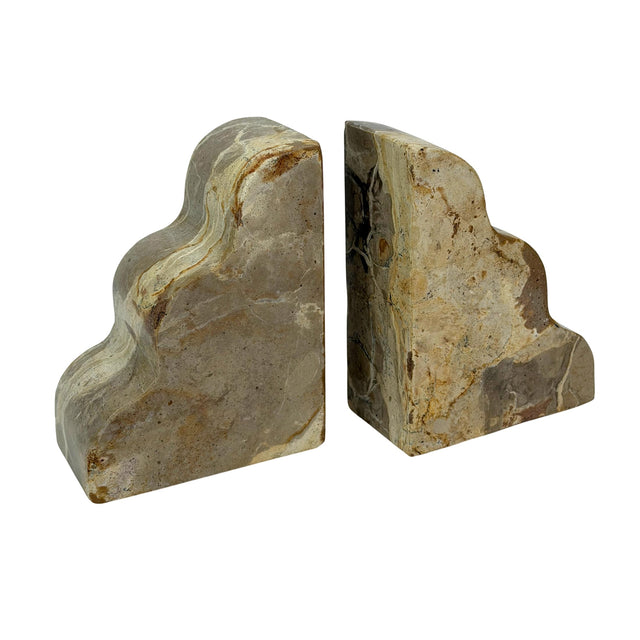 Front. Things2Die4 - Scalloped Marble Bookends Set of 2 Natural Veined Stone 9 Inch Wide Felt Pads - Natural.