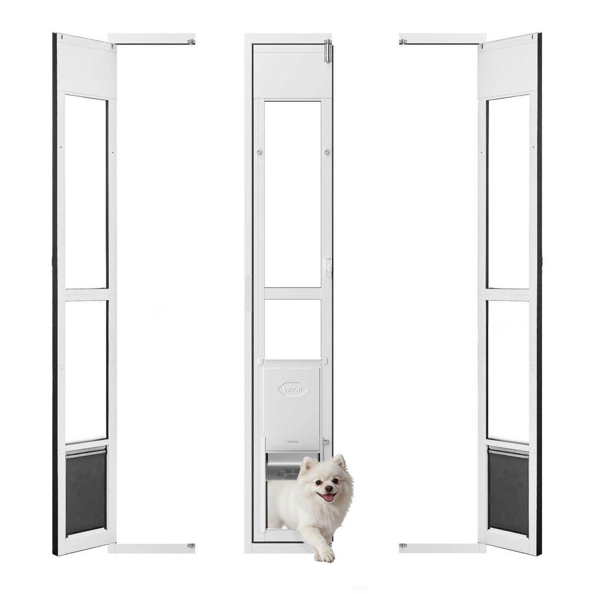 VEVOR - Dog Door for Sliding Glass Door, 75 7/8" to 80 11/16" Adjustable Height, Aluminum Alloy Frame with Flap, Lock Design - White